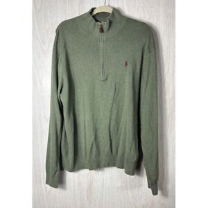 Polo Ralph Lauren Quarter Zip Sweater XL Green Pima Cotton Textured Knit‎